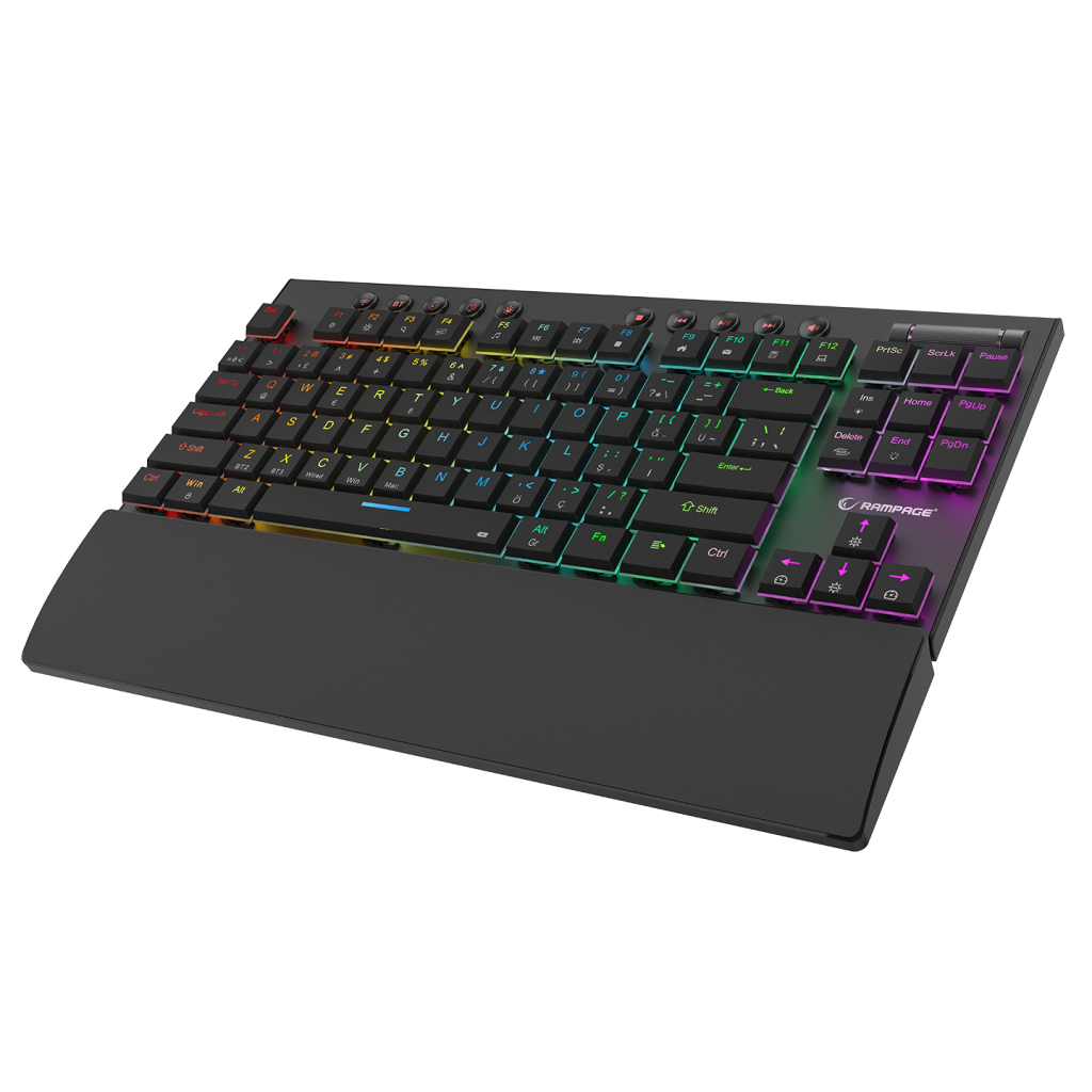 Rampage Beru Siyah 2.4Ghz Ve Bluetooth Kablosuz Rgb Lighting Red Mekanik Switch Abs Case 1000mAh Bataryalı Gaming Klavye