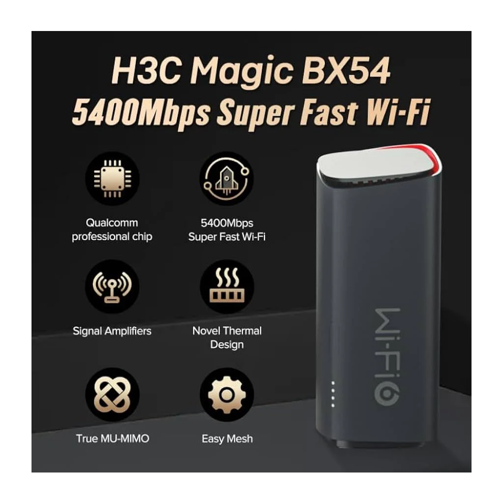 H3C Magic BX54 Tekli Mesh 5400Mbps Dual Band WiFi6 4Port Gigabit Lan Geniş Çekim Alanı Router Geniş Alan İnternet Ağı Sağlayıcısı