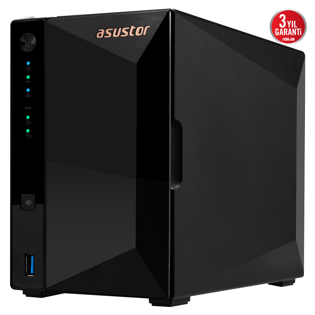 Asustor AS3302T V2 2Gb DDR4 Ram 2 Yuvalı (2x20TB Destek) 1x2.5GbE Network 3xUSB 3.2 Tower Nas (yedekleme) Cihazı