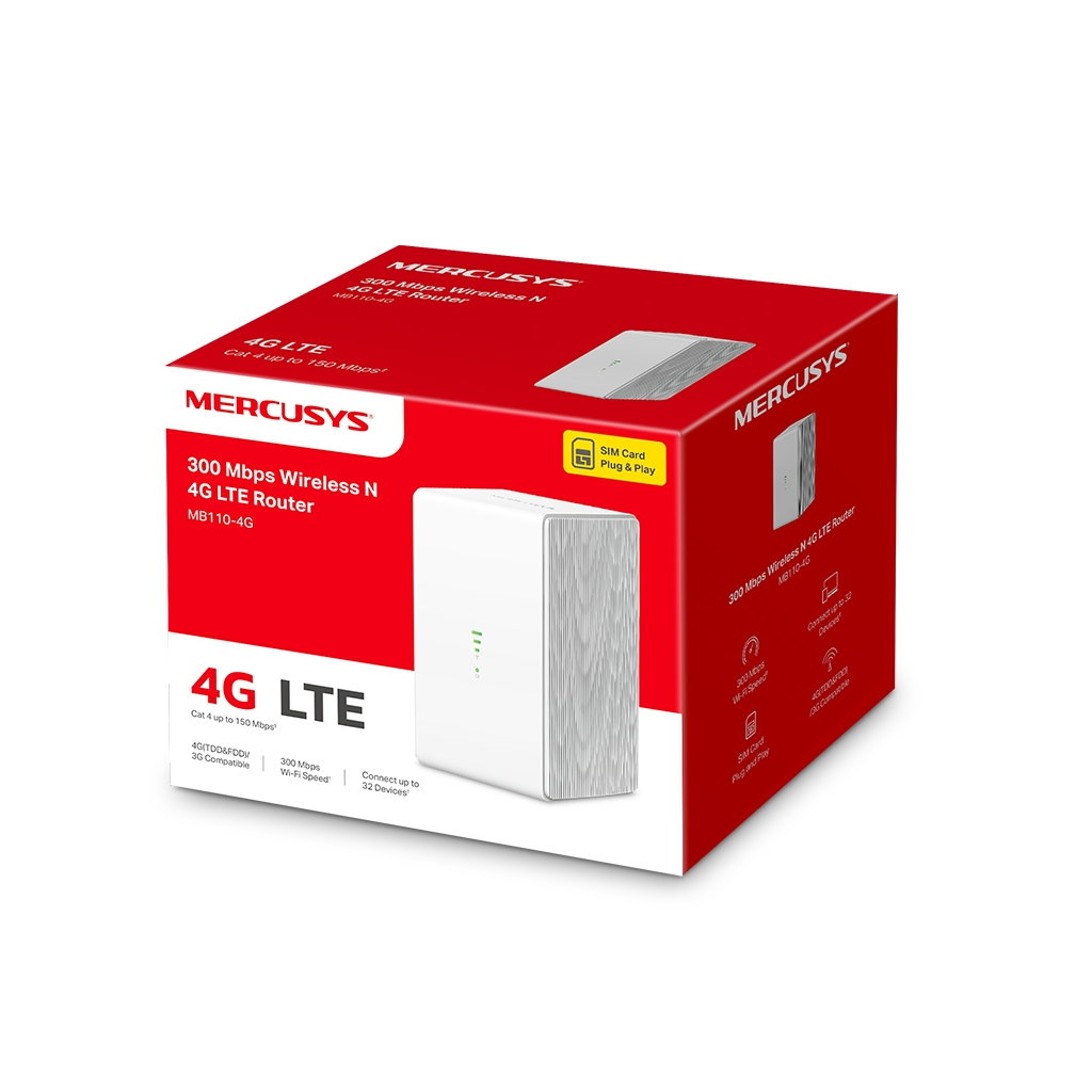 Mercusys MB110-4G N300 2Port 300Mbps Sim Kart Yuvalı 4G-LTE Router
