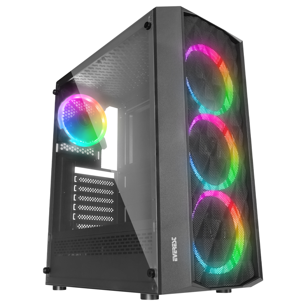 Everest Bumpy Mesh 600W 4x12cm Rgb Fan Temperli Cam Yan Panel Atx Gamıng Kasa