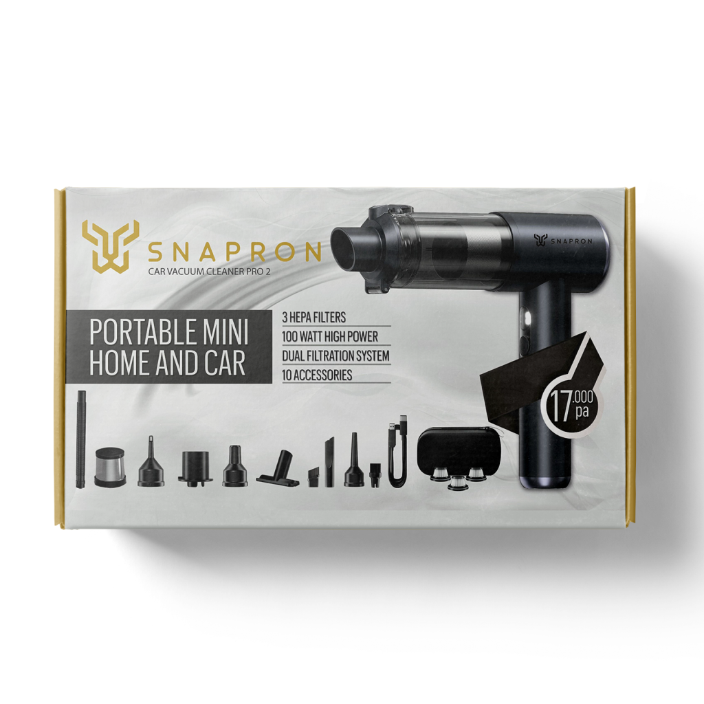 Snapron SNV-3001 Car Vacuum Cleaner Pro2 17.000 Pa Emiş Gücü 3 Hepa Filtre 100W 10 Aksesuar Şarjlı El Tipi Genel Maksatlı Süpürge
