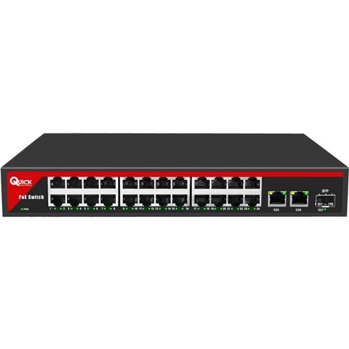 Quıck (Q24P3U) 24 Port Poe 10/100 +3x100/1000 350W Switch