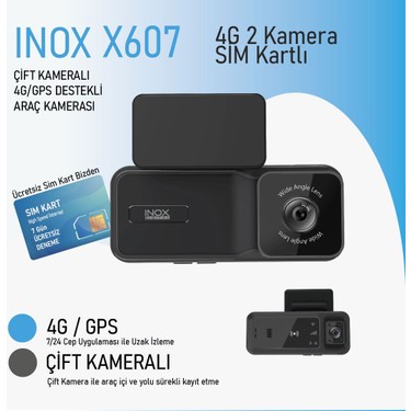 Inox X607 4G (simkartlı) Akıllı Uygulama Destekli Araç Kamerası