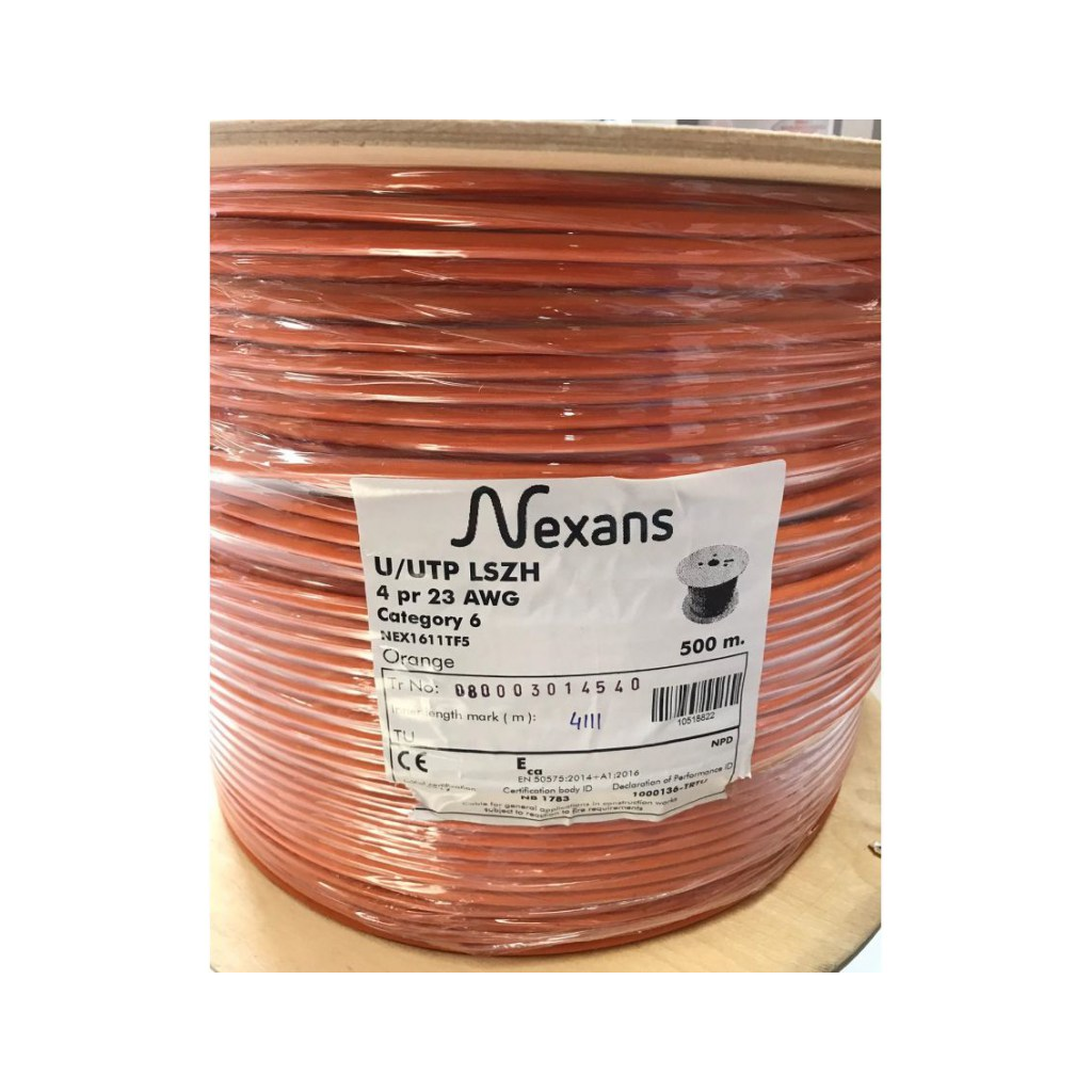 Nexans NEX1611TF5 Turuncu CAT6 500M 23AWG (0,58mm) Utp %100 Bakır Lszh Halogen Free Makara Kablo