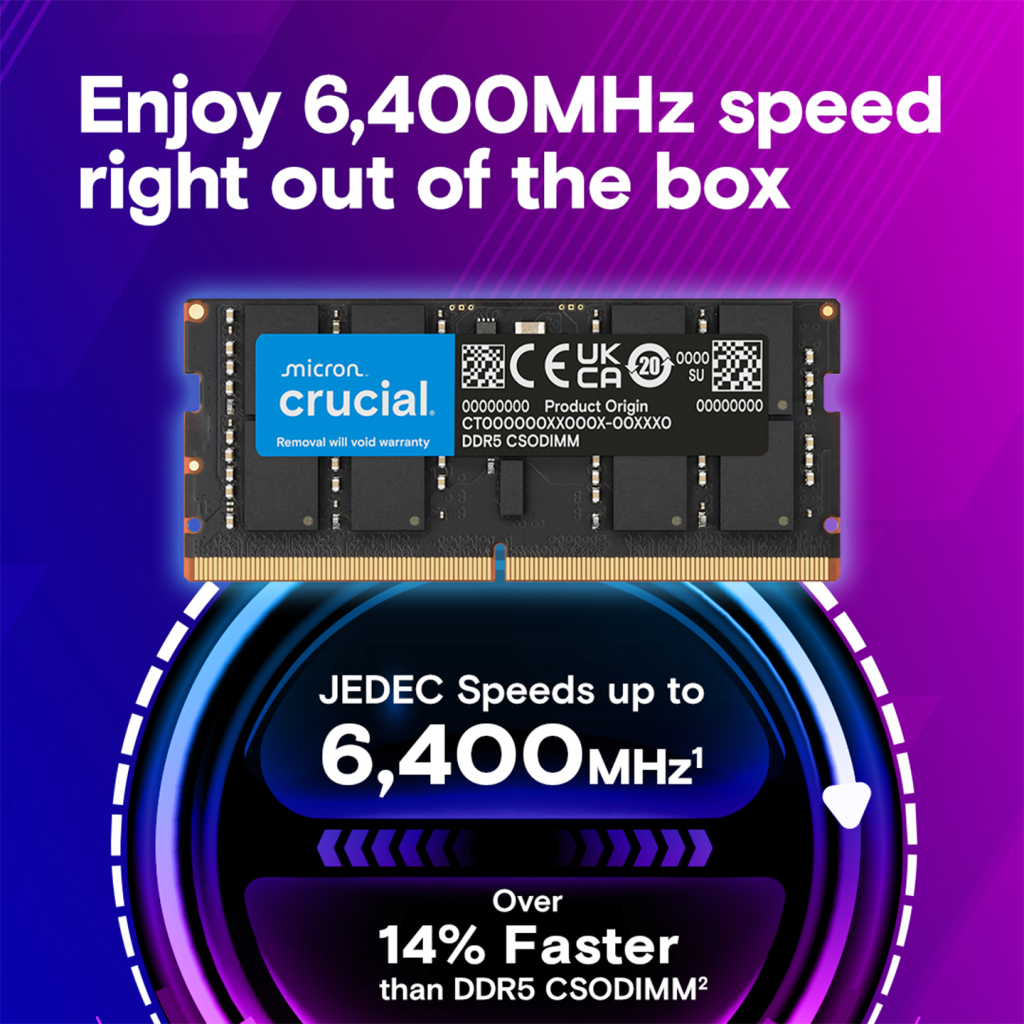 Crucıal CT16G64C52CS5 16Gb 6400Mhz DDR5 CL52 Sodımm Notebook Ram (by Micron)