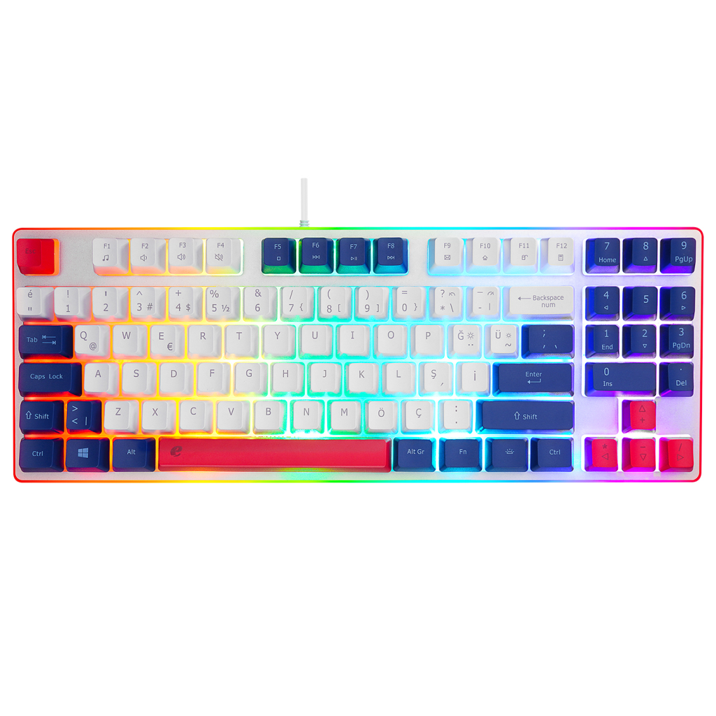 Acer Emachines EAK216 Beyaz Usb Kablolu Rainbow Backlight Membran Renkli Tuşlar Türkçe Q 90 Tuşlu Gaming Klavye