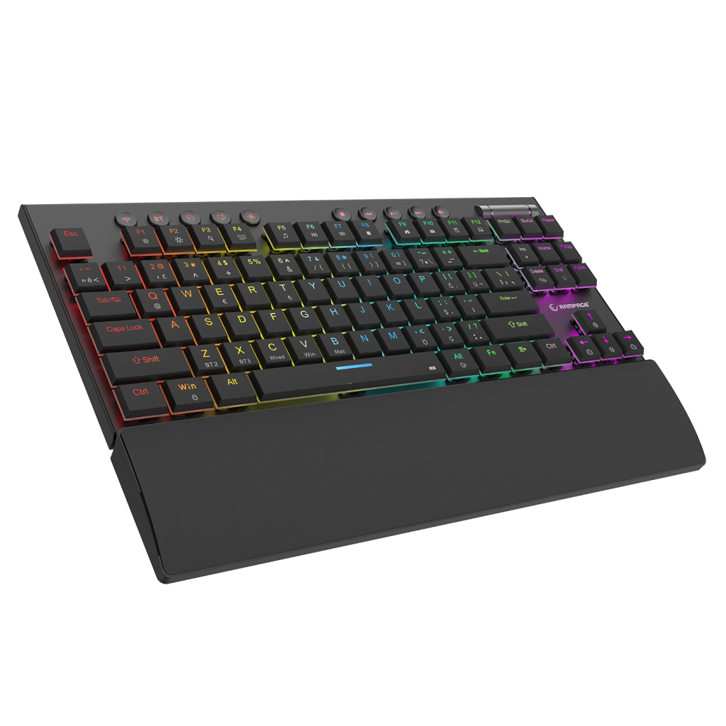 Rampage Beru Siyah 2.4Ghz Ve Bluetooth Kablosuz Rgb Lighting Red Mekanik Switch Abs Case 1000mAh Bataryalı Gaming Klavye