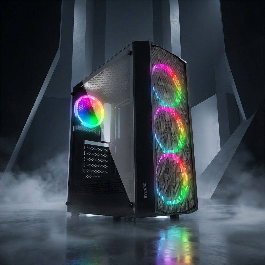 Everest Bumpy Mesh 600W 4x12cm Rgb Fan Temperli Cam Yan Panel Atx Gamıng Kasa