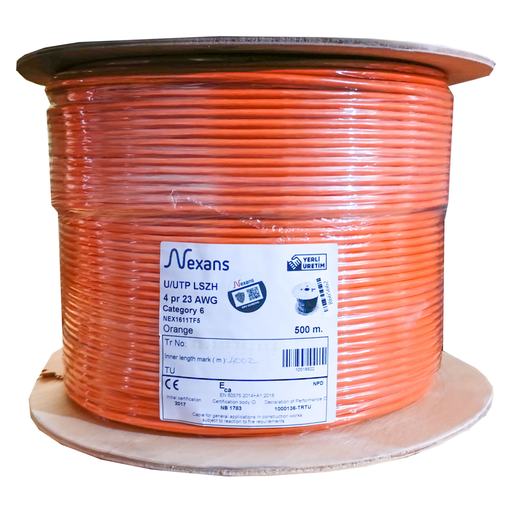 Nexans NEX1611TF5 Turuncu CAT6 500M 23AWG (0,58mm) Utp %100 Bakır Lszh Halogen Free Makara Kablo