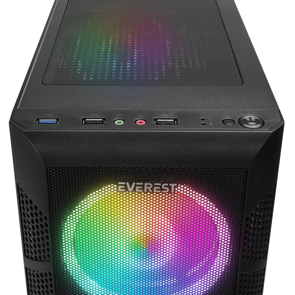Everest CREST-V1 Mesh Psu Yok 4x12cm Rgb Fan Temperli Cam Yan Panel Atx Gamıng Kasa