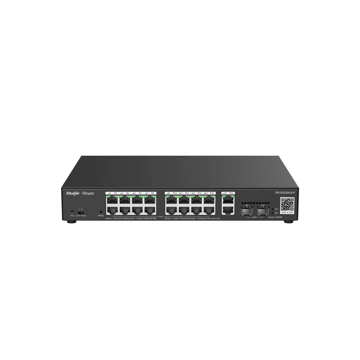 Ruijie RG-ES220GS-P 16 Ge Poe + 2 Ge +2 Sfp 250w  Yönet.  Switch