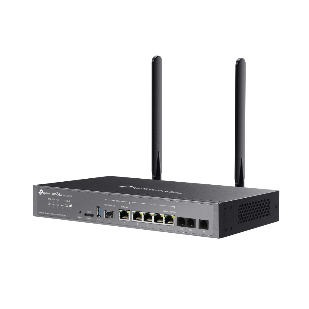 Omada DR3220v-4G 4 Port 4G+Cat6 2,4Ghz 1 Combo Sfp Port 2 Fxs Port Sim Yuvalı Gigabit Rackmount Dsl Gateway