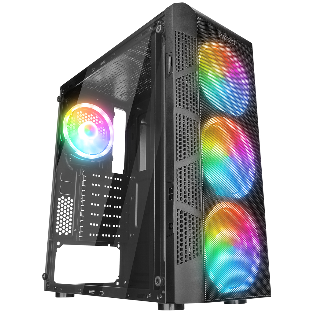 Everest CREST-V1 Mesh Psu Yok 4x12cm Rgb Fan Temperli Cam Yan Panel Atx Gamıng Kasa