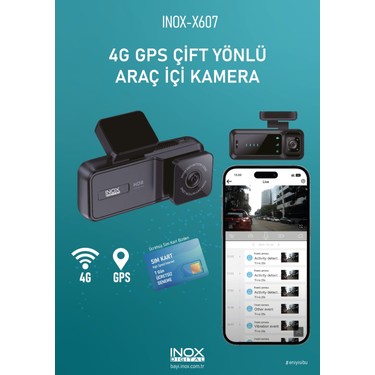 Inox X607 4G (simkartlı) Akıllı Uygulama Destekli Araç Kamerası