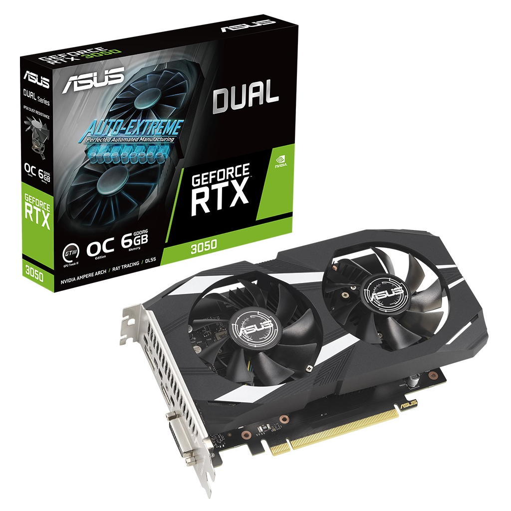 Asus DUAL-RTX3050-O6G 6GB GDDR6 96Bit 1xHDMI 1xDP 1xDVI Gamıng Ekran Kartı
