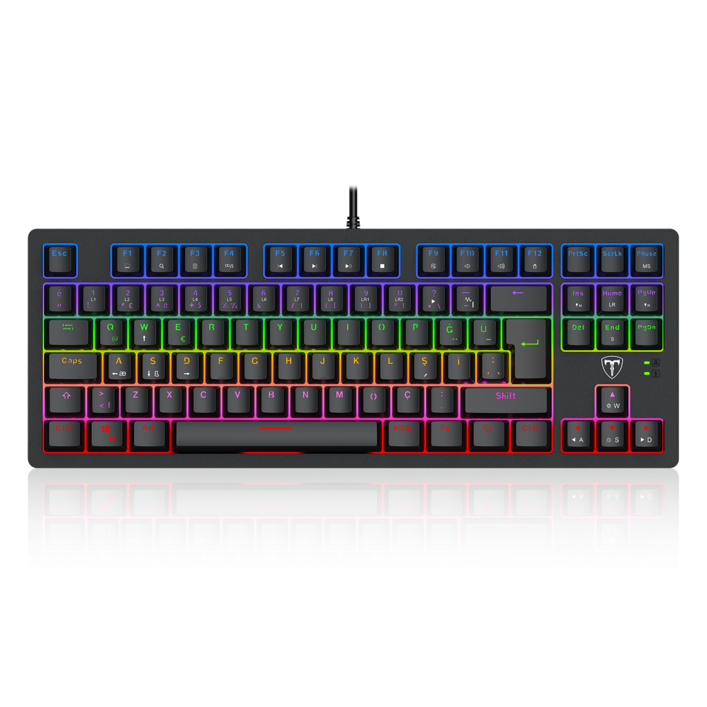 T-DAGGER Balı T-TGK311-BL Usb Kablolu Türkçe Q Rainbow Backlight Blue Mekanik Switch 87 Tuşlu Gaming Klavye