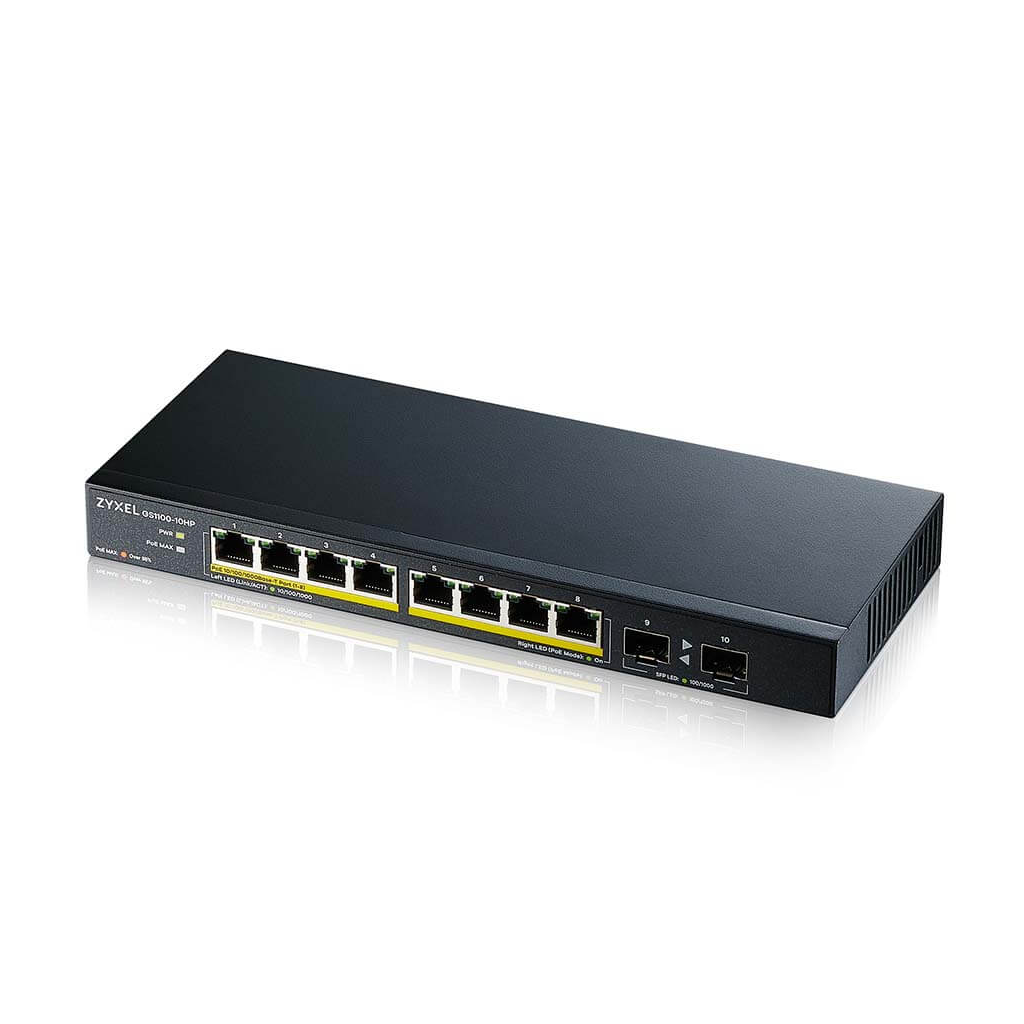 Zyxel GS1100-10HP 8 Port Gigabit Poe 130W 2 Port Gigabit Sfp Yönetilemez Masaüstü Switch
