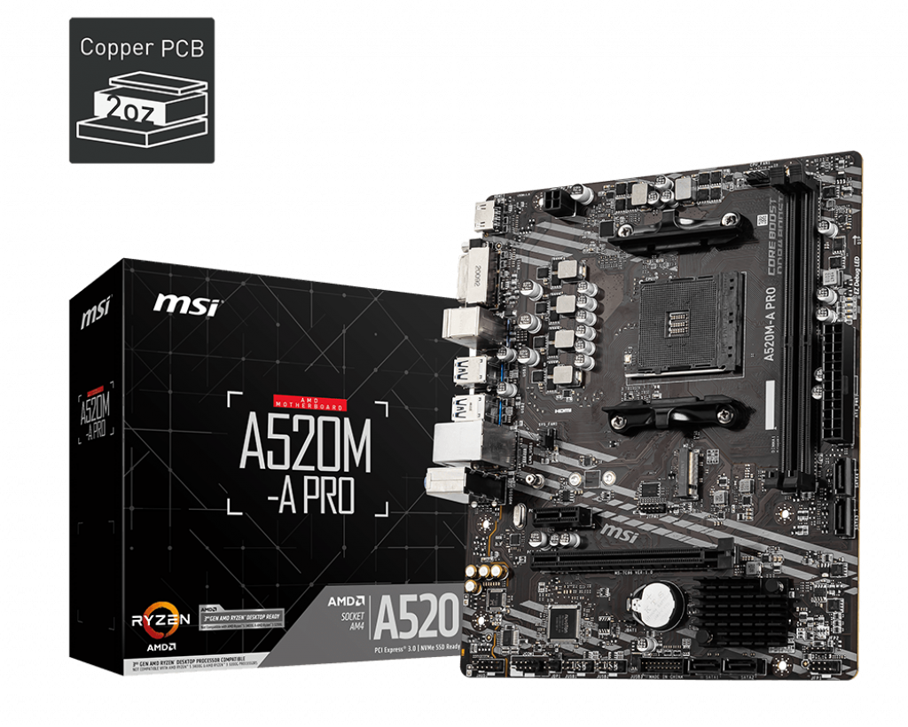 Msı A520M-A Pro DDR4 4600MHZ 1XHDMI 1XDVI 1XM.2 Usb 3.2 Matx AM4 (amd AM4 5000/4000/3000 Serileri İle Uyumlu)