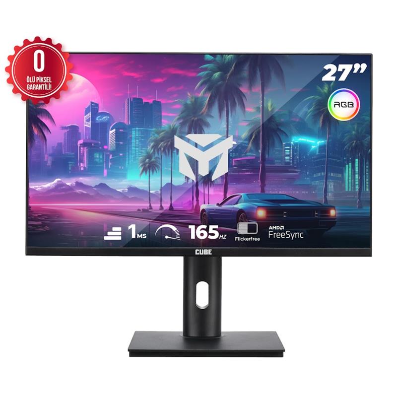 27 Cube PA-27V165F Va 1MS 165HZ 2XHDMI 2XDP 2K Qhd 2560X1440 Freesync Yukseklık Ayarı Vesa Pıvot Rgb Sıyah Sıfır Olu Pıx
