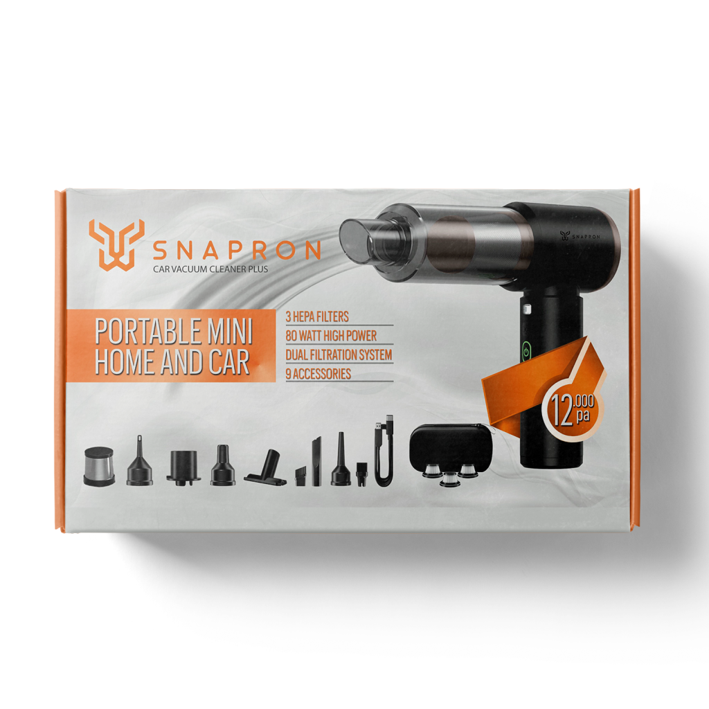 Snapron SNV-3002 Car Vacuum Cleaner Plus 12.000 Pa Emiş Gücü 3 Hepa Filtre 80W 9 Aksesuar Şarjlı El Tipi Genel Maksatlı Süpürge
