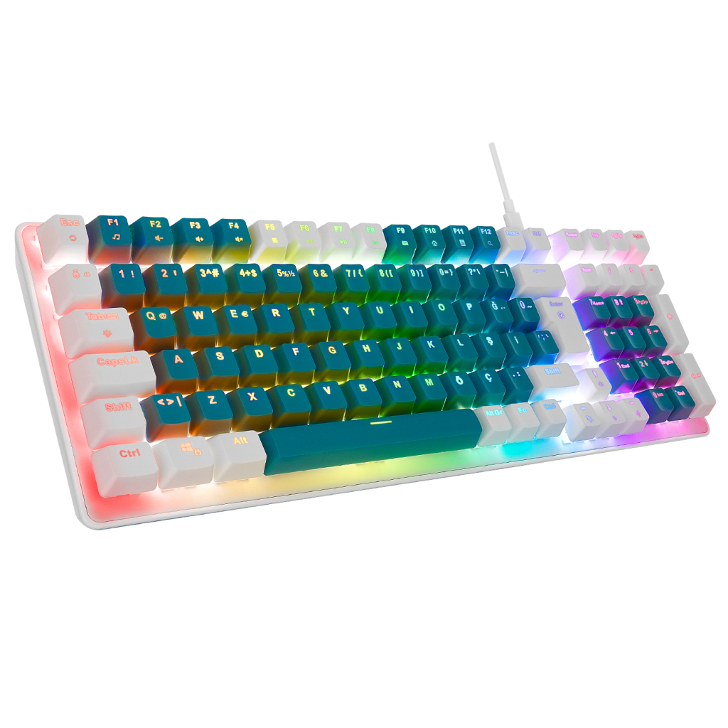 Acer Emachines EAK100 Yeşil/Beyaz Usb Kablolu Rgb Backlight Red Mekanik Switch Türkçe Q 100 Tuşlu Gaming Klavye