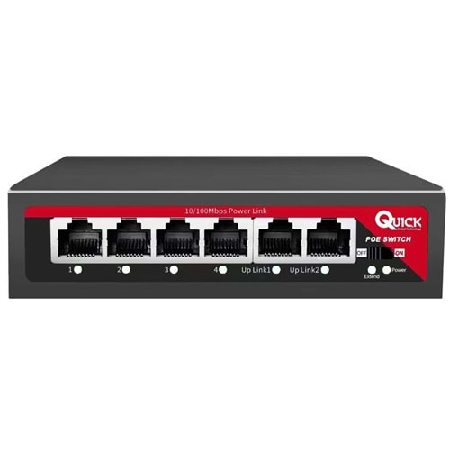 Quıck (Q4P2U) 4 Port Poe 10/100 + 2x10/100 Switch 52V-65Watt