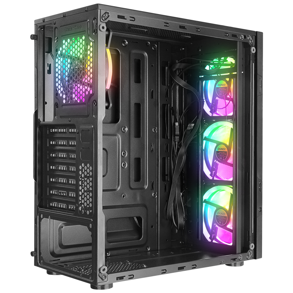 Everest CREST-V1 Mesh Psu Yok 4x12cm Rgb Fan Temperli Cam Yan Panel Atx Gamıng Kasa