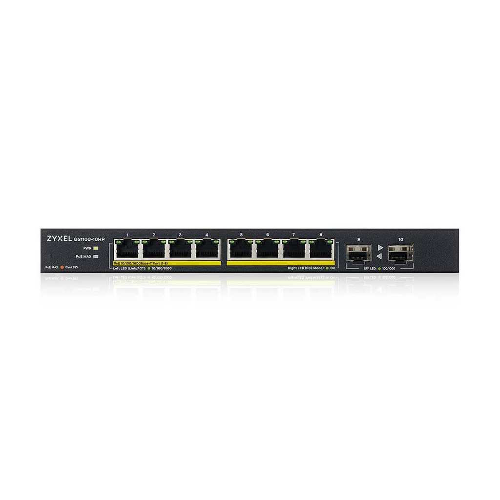 Zyxel GS1100-10HP 8 Port Gigabit Poe 130W 2 Port Gigabit Sfp Yönetilemez Masaüstü Switch