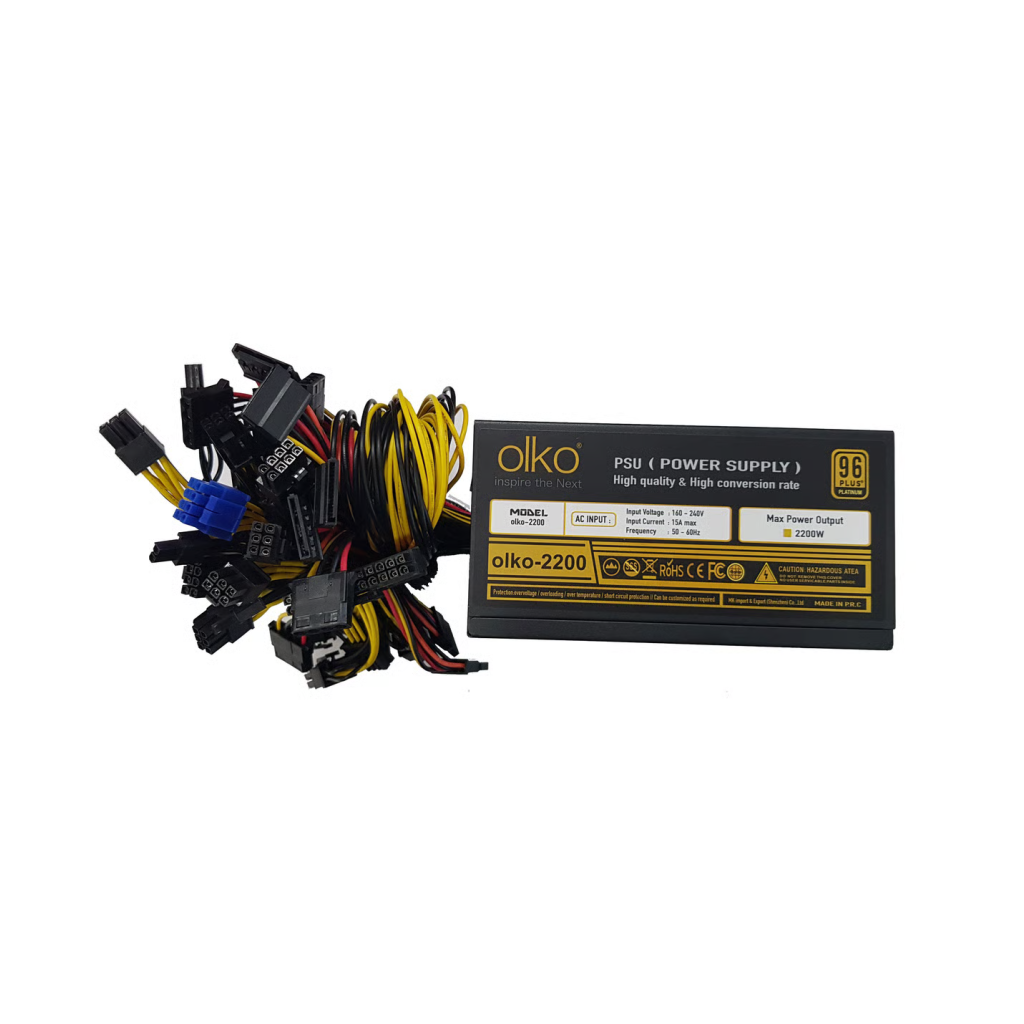 Olko 2200 2200W 14cm Fan 16xPCI-E 6+2Pin 1x20+4Pin 8xSata Atx Power Supply (psu)