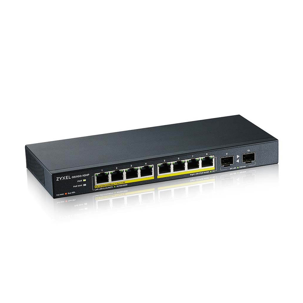 Zyxel GS1100-10HP 8 Port Gigabit Poe 130W 2 Port Gigabit Sfp Yönetilemez Masaüstü Switch