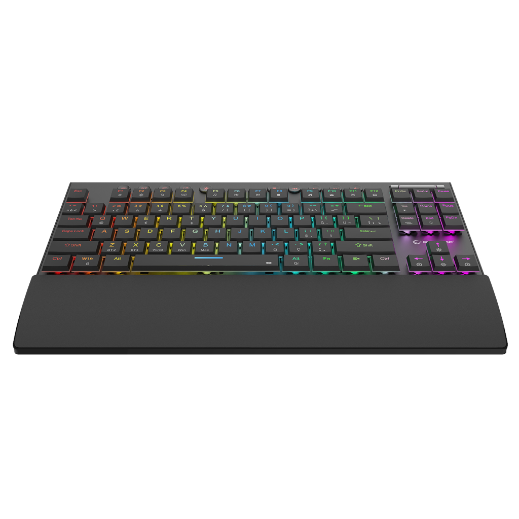 Rampage Beru Siyah 2.4Ghz Ve Bluetooth Kablosuz Rgb Lighting Red Mekanik Switch Abs Case 1000mAh Bataryalı Gaming Klavye