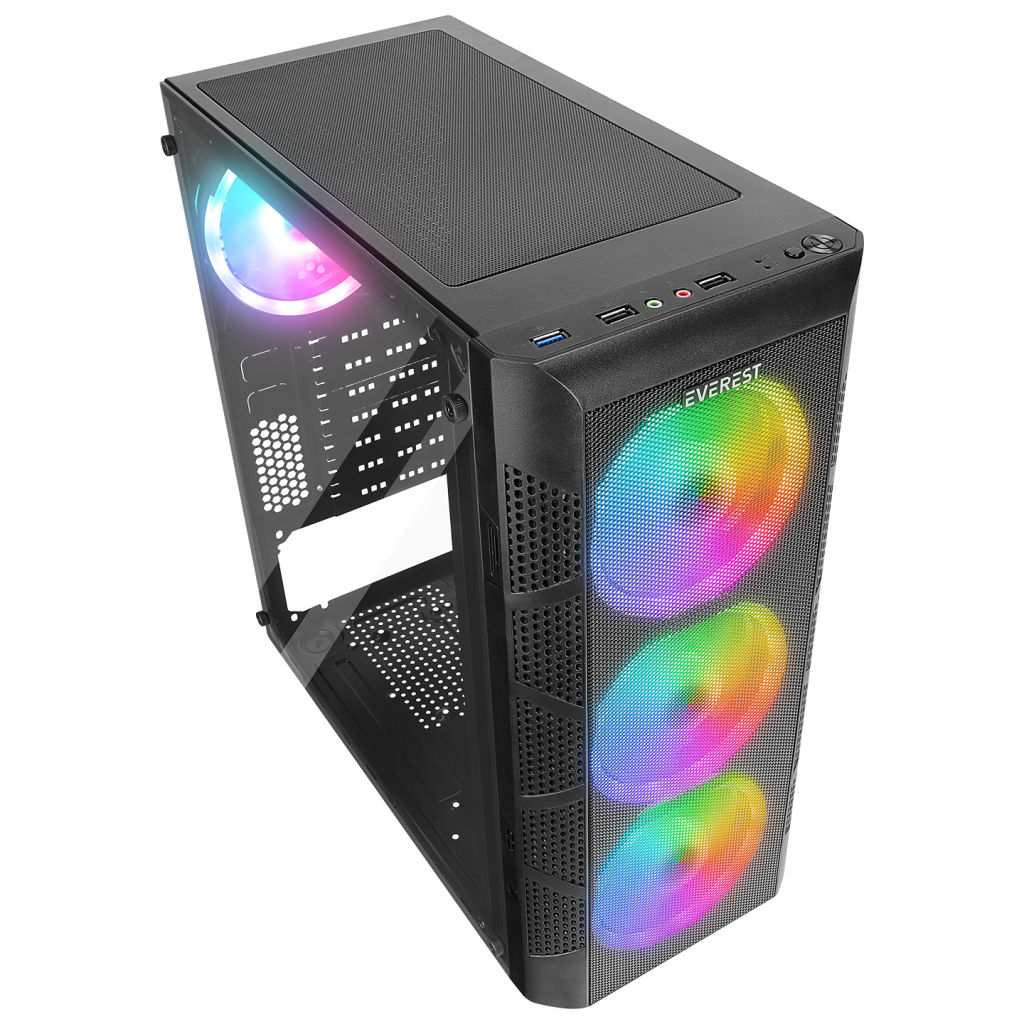 Everest CREST-V1 Mesh Psu Yok 4x12cm Rgb Fan Temperli Cam Yan Panel Atx Gamıng Kasa