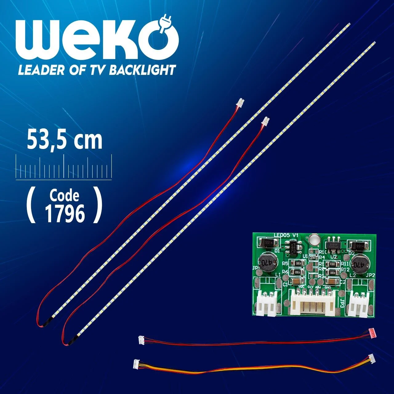 Weko 24 Universal Monitör E-led (2835) 535mm 12v Çift Led+Sürücü +Kkablo Takım