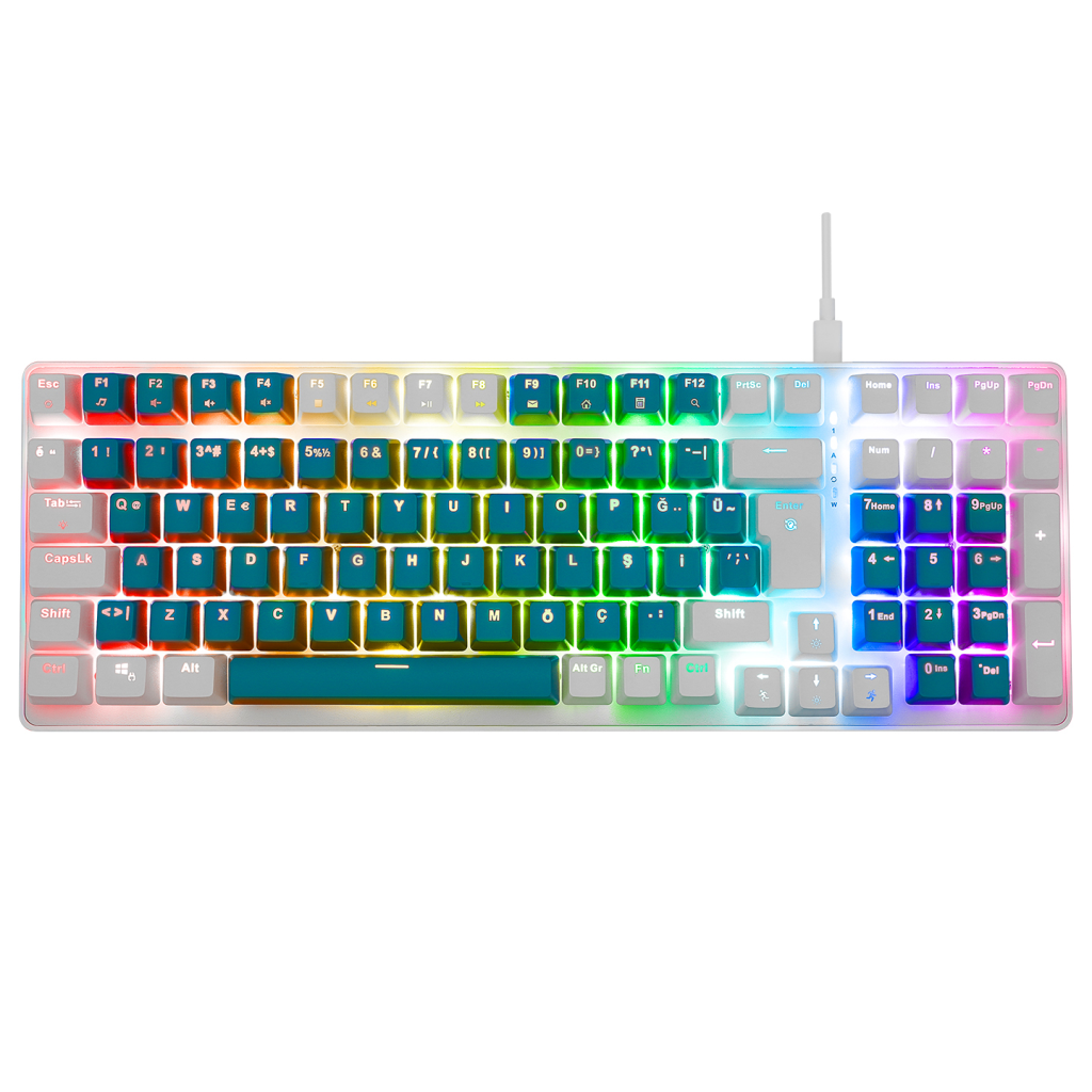 Acer Emachines EAK100 Yeşil/Beyaz Usb Kablolu Rgb Backlight Red Mekanik Switch Türkçe Q 100 Tuşlu Gaming Klavye