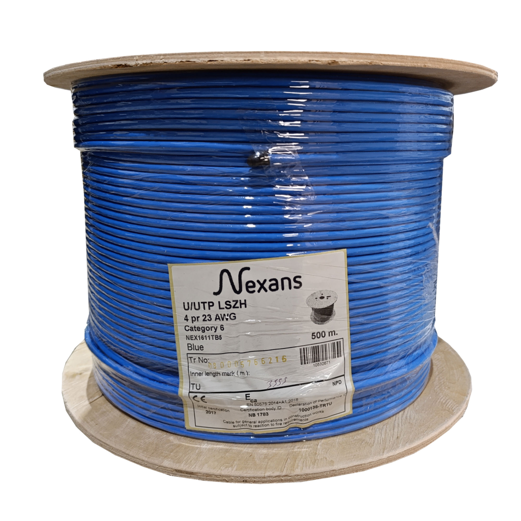 Nexans NEX1611TB5 Mavi CAT6 500M 23AWG (0,58mm) Utp %100 Bakır Lszh Halogen Free Makara Kablo