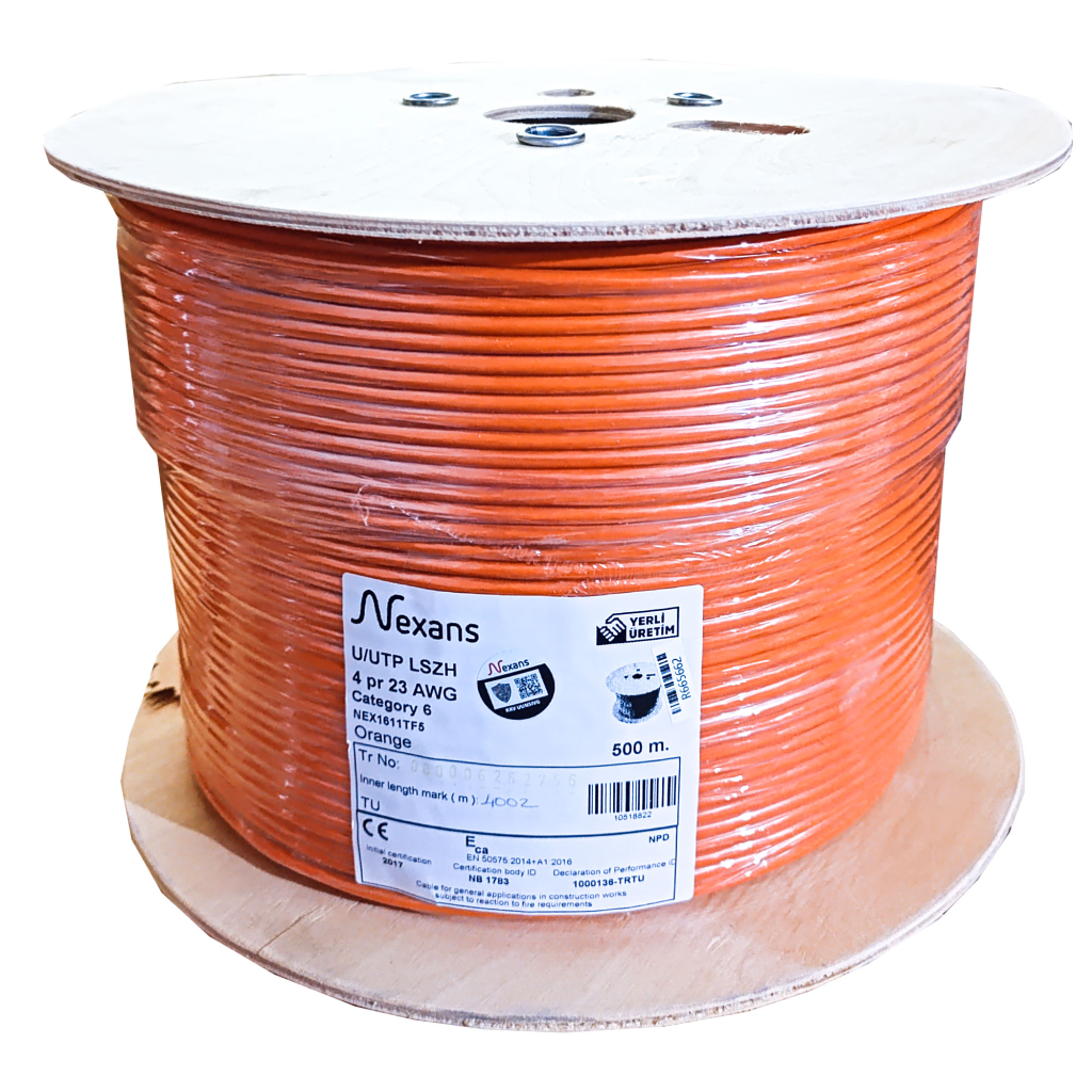 Nexans NEX1611TF5 Turuncu CAT6 500M 23AWG (0,58mm) Utp %100 Bakır Lszh Halogen Free Makara Kablo
